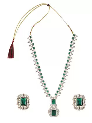 Keviv Traditional Latest Stylish Design Jewelry Earrings & Necklace Jewellery Set for Women (Green)